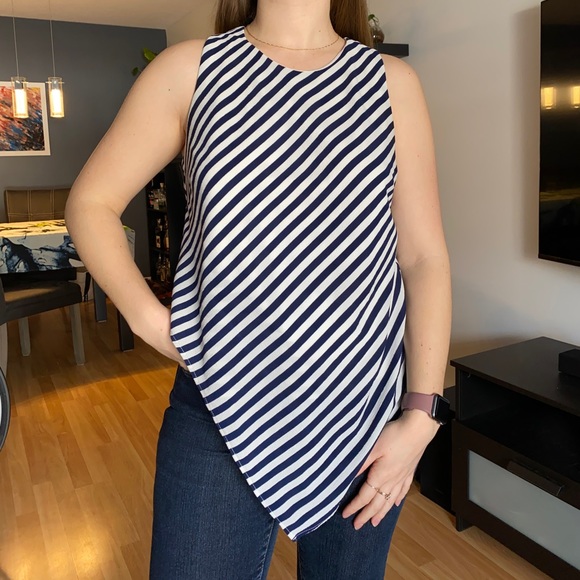Monteau asymetrical blouse white and navy striped - Picture 2 of 8